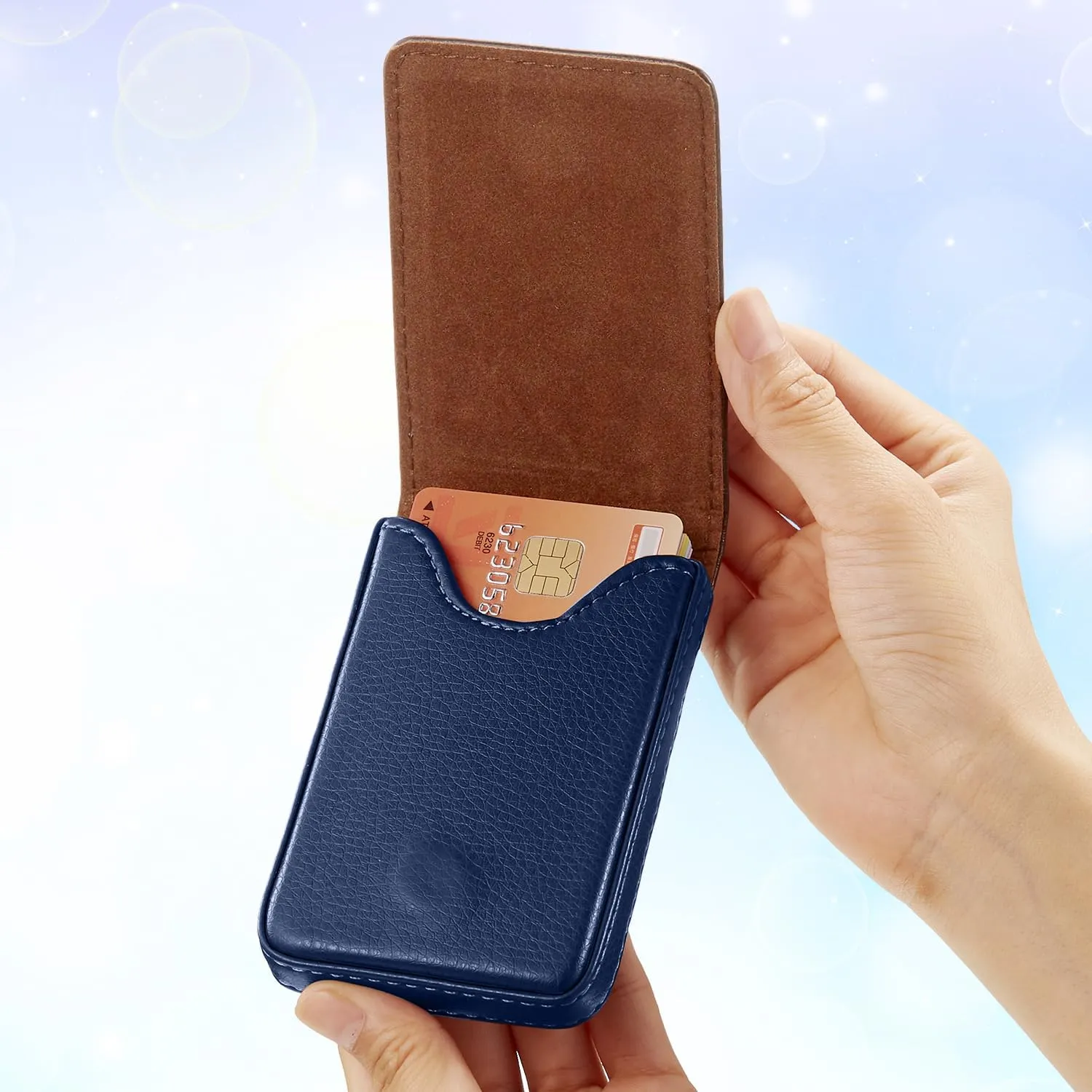 Outus 2 Pieces Business Card Holder, PU Leather Business Card Case Pocket Wallet with Magnetic Shut for Men Women(Blue)