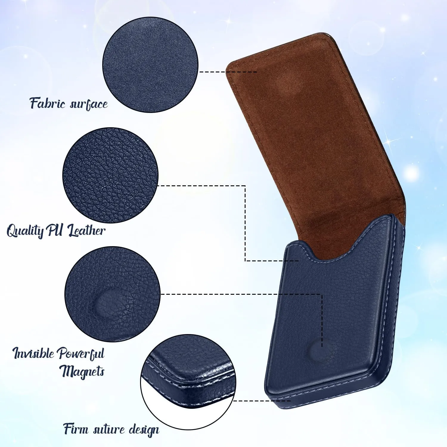 Outus 2 Pieces Business Card Holder, PU Leather Business Card Case Pocket Wallet with Magnetic Shut for Men Women(Blue)