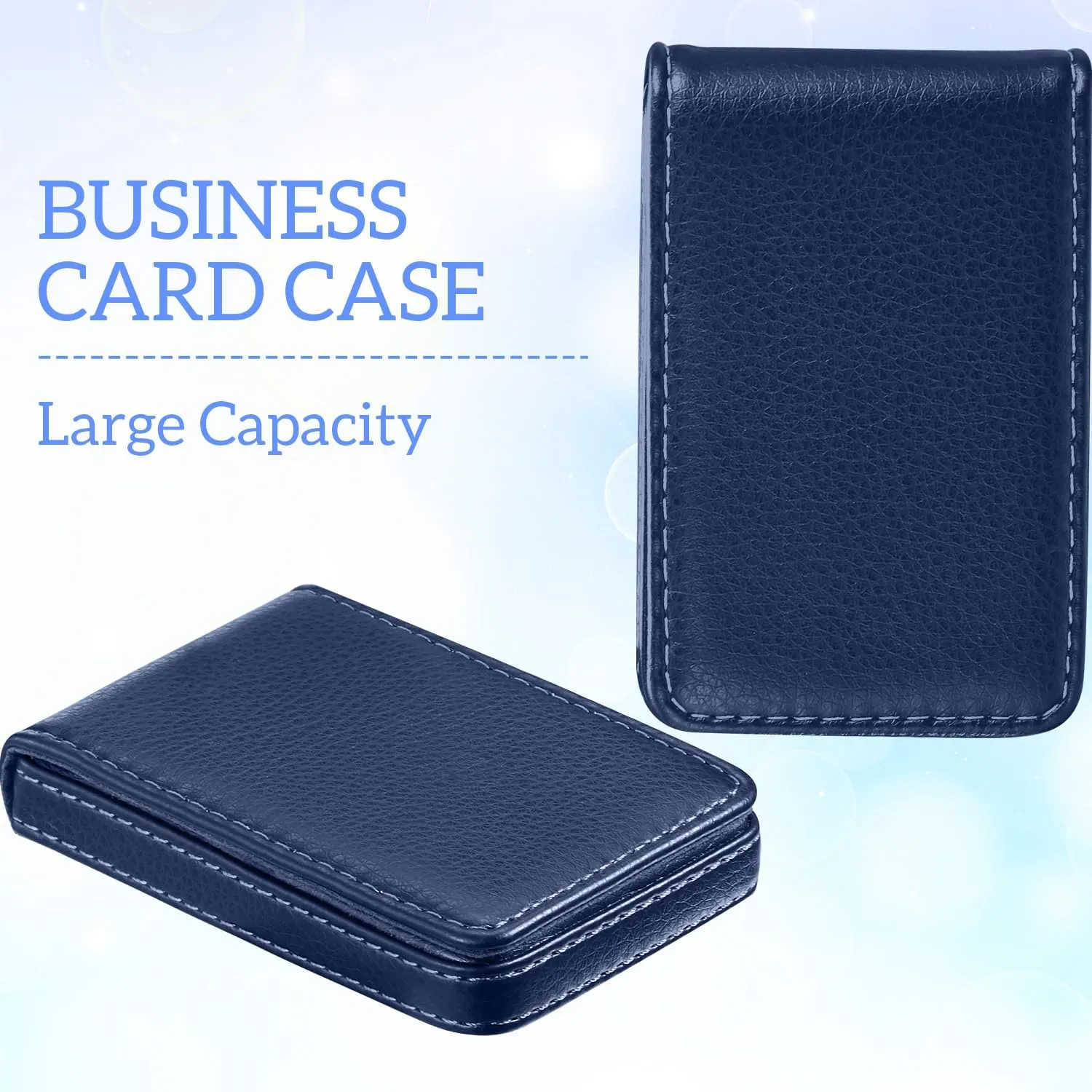 Outus 2 Pieces Business Card Holder, PU Leather Business Card Case Pocket Wallet with Magnetic Shut for Men Women(Blue)