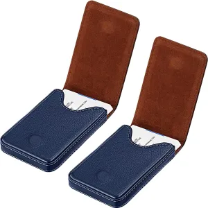 Outus 2 Pieces Business Card Holder, PU Leather Business Card Case Pocket Wallet with Magnetic Shut for Men Women(Blue)