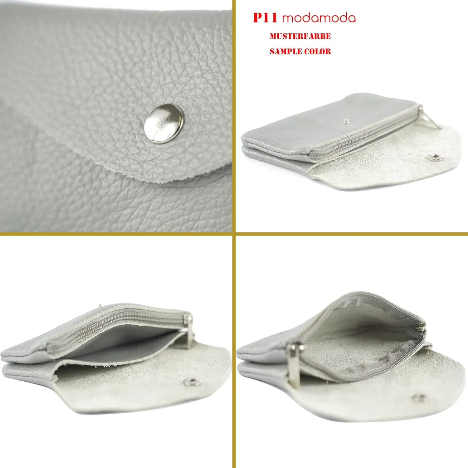 P11 - Italian Leather Women's Purse Medium, Orange-metallic, M, P11OG-MET_afn