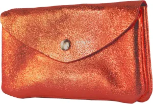 P11 - Italian Leather Women's Purse Medium, Orange-metallic, M, P11OG-MET_afn