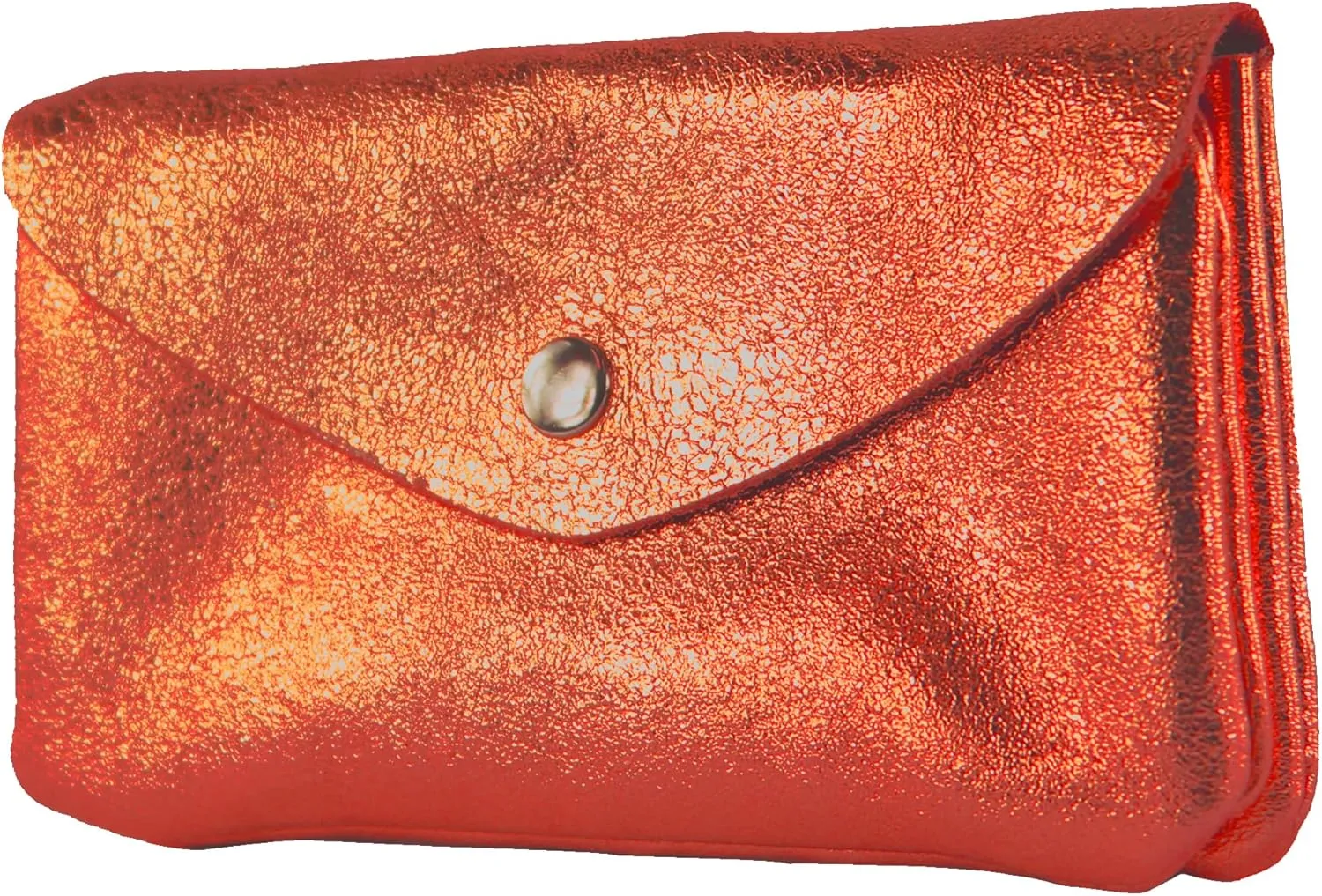 P11 - Italian Leather Women's Purse Medium, Orange-metallic, M, P11OG-MET_afn
