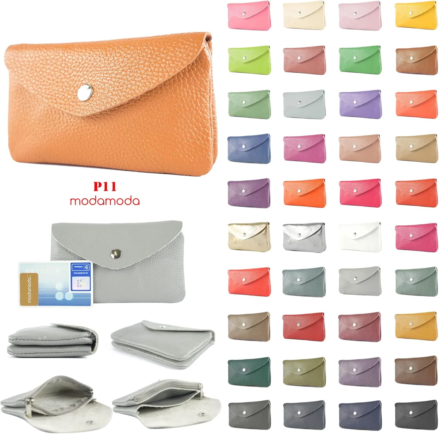 P11 - Italian Leather Women's Purse Medium, Orange-metallic, M, P11OG-MET_afn