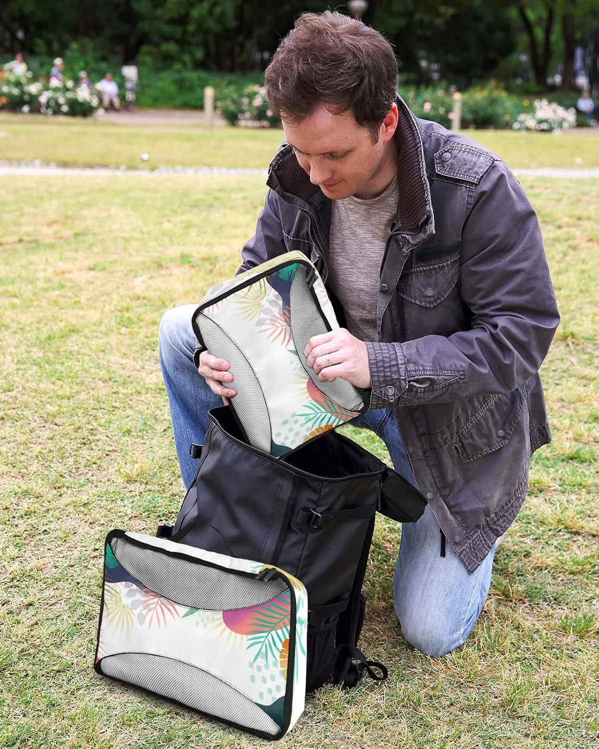 Packing Cubes for Travel, 4 Set Travel Packing Organized Cubes Abstract Plants Leaves Pattern Gradient Waterproof Luggage Organizer with Laundry Bag Shoe Bag Travel Accessories for Carry On Suitcases