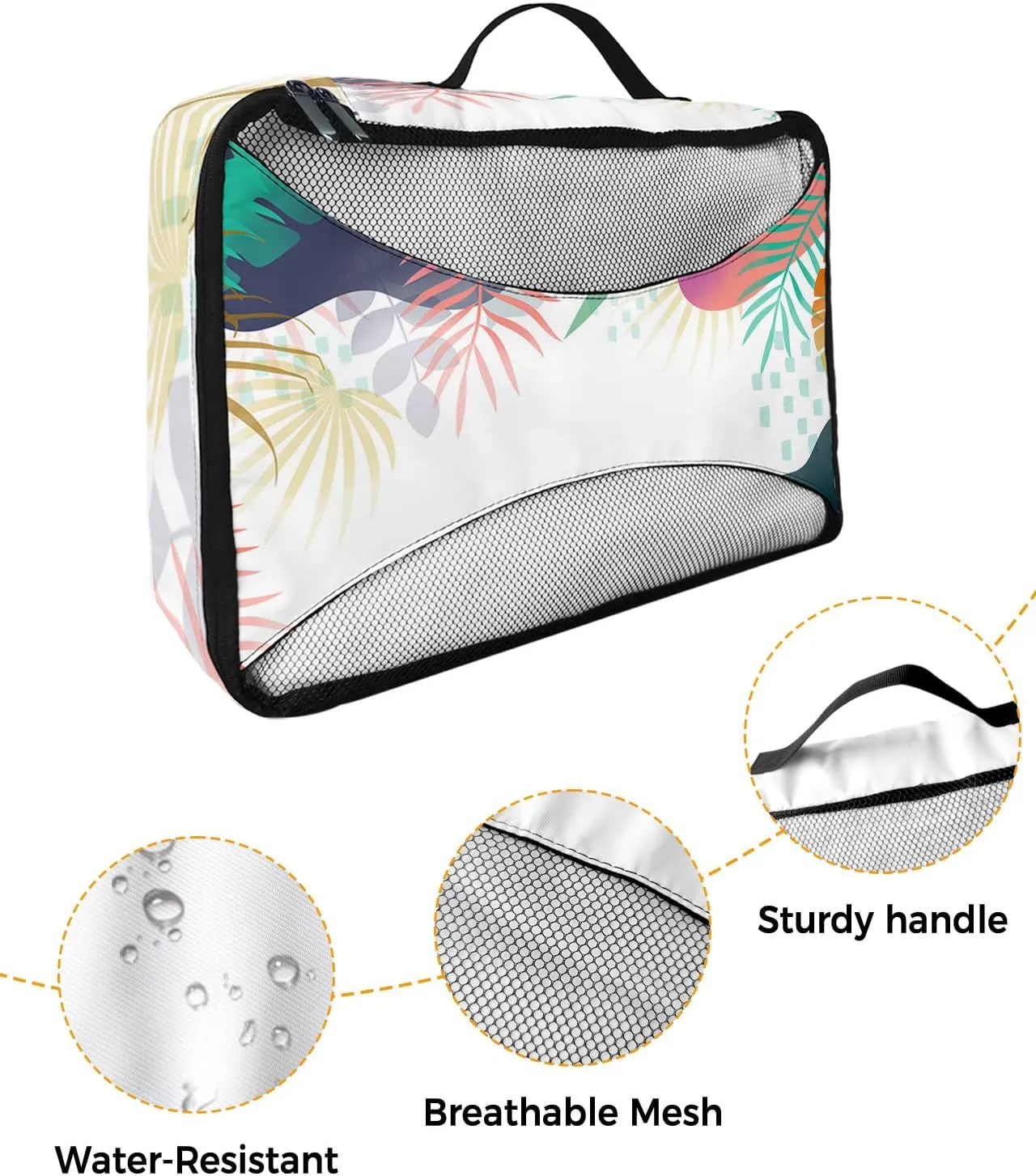 Packing Cubes for Travel, 4 Set Travel Packing Organized Cubes Abstract Plants Leaves Pattern Gradient Waterproof Luggage Organizer with Laundry Bag Shoe Bag Travel Accessories for Carry On Suitcases