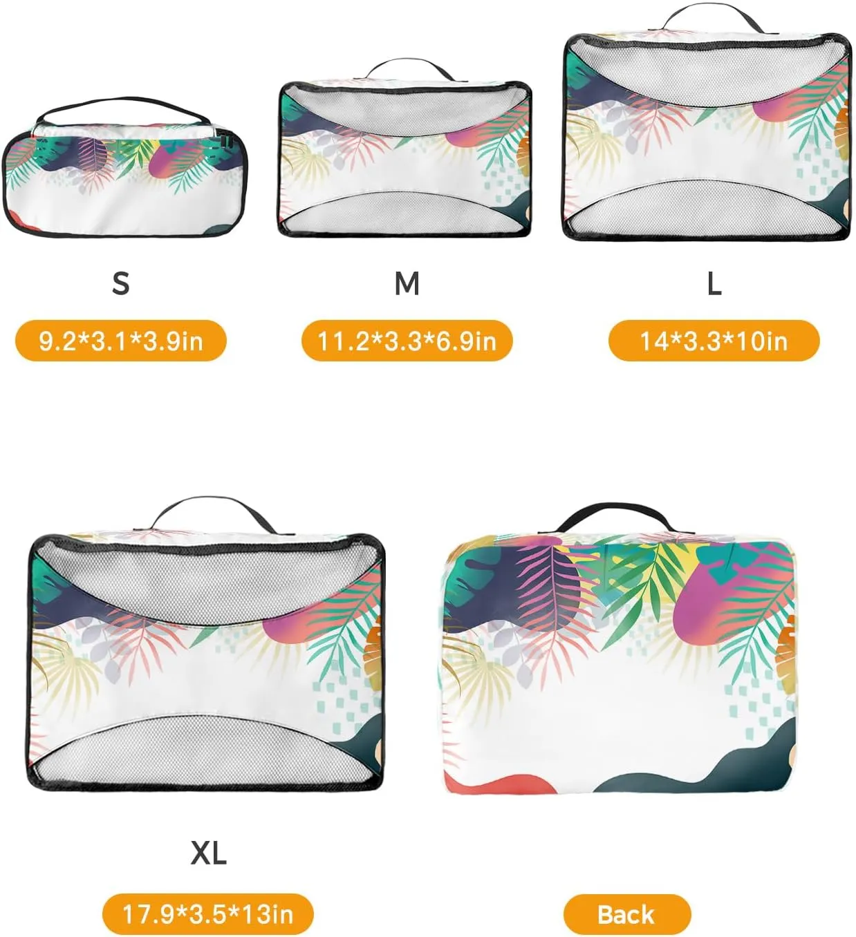 Packing Cubes for Travel, 4 Set Travel Packing Organized Cubes Abstract Plants Leaves Pattern Gradient Waterproof Luggage Organizer with Laundry Bag Shoe Bag Travel Accessories for Carry On Suitcases