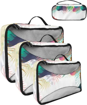 Packing Cubes for Travel, 4 Set Travel Packing Organized Cubes Abstract Plants Leaves Pattern Gradient Waterproof Luggage Organizer with Laundry Bag Shoe Bag Travel Accessories for Carry On Suitcases