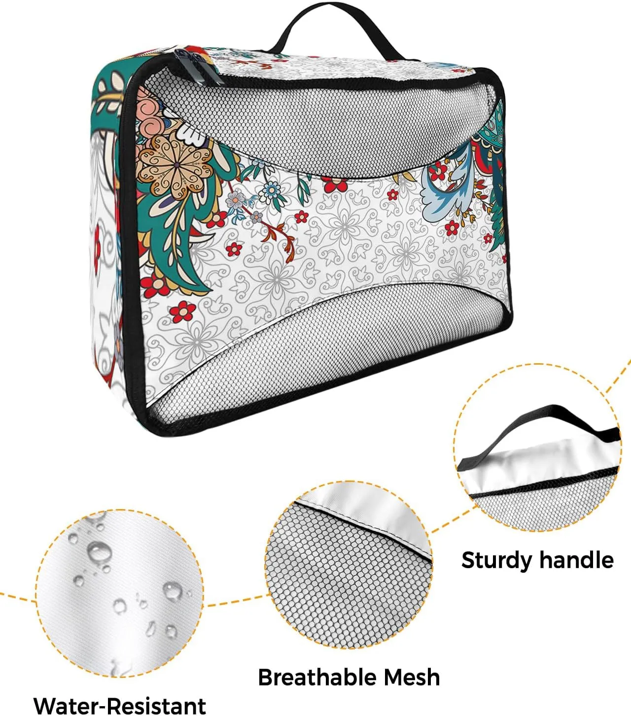 Packing Cubes for Travel, 4 Set Travel Packing Organized Cubes Boho Flower Plant Bohemian Abstract Floral White Waterproof Luggage Organizer with Laundry Bag Travel Accessories for Carry On Suitcases