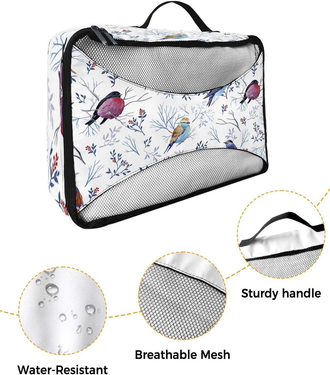 Packing Cubes for Travel, 4 Set Travel Packing Organized Cubes Christmas Robin Bird Berries Leaves Waterproof Luggage Organizer with Laundry Bag Shoe Bag Travel Accessories for Carry On Suitcases