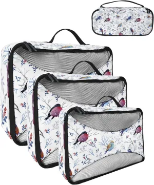 Packing Cubes for Travel, 4 Set Travel Packing Organized Cubes Christmas Robin Bird Berries Leaves Waterproof Luggage Organizer with Laundry Bag Shoe Bag Travel Accessories for Carry On Suitcases