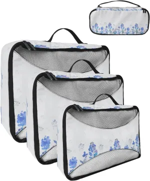 Packing Cubes for Travel, 4 Set Travel Packing Organized Cubes Plant Blue Leaves Watercolor Style Pattern Waterproof Luggage Organizer Shoe Bag Travel Accessories for Carry On Suitcases