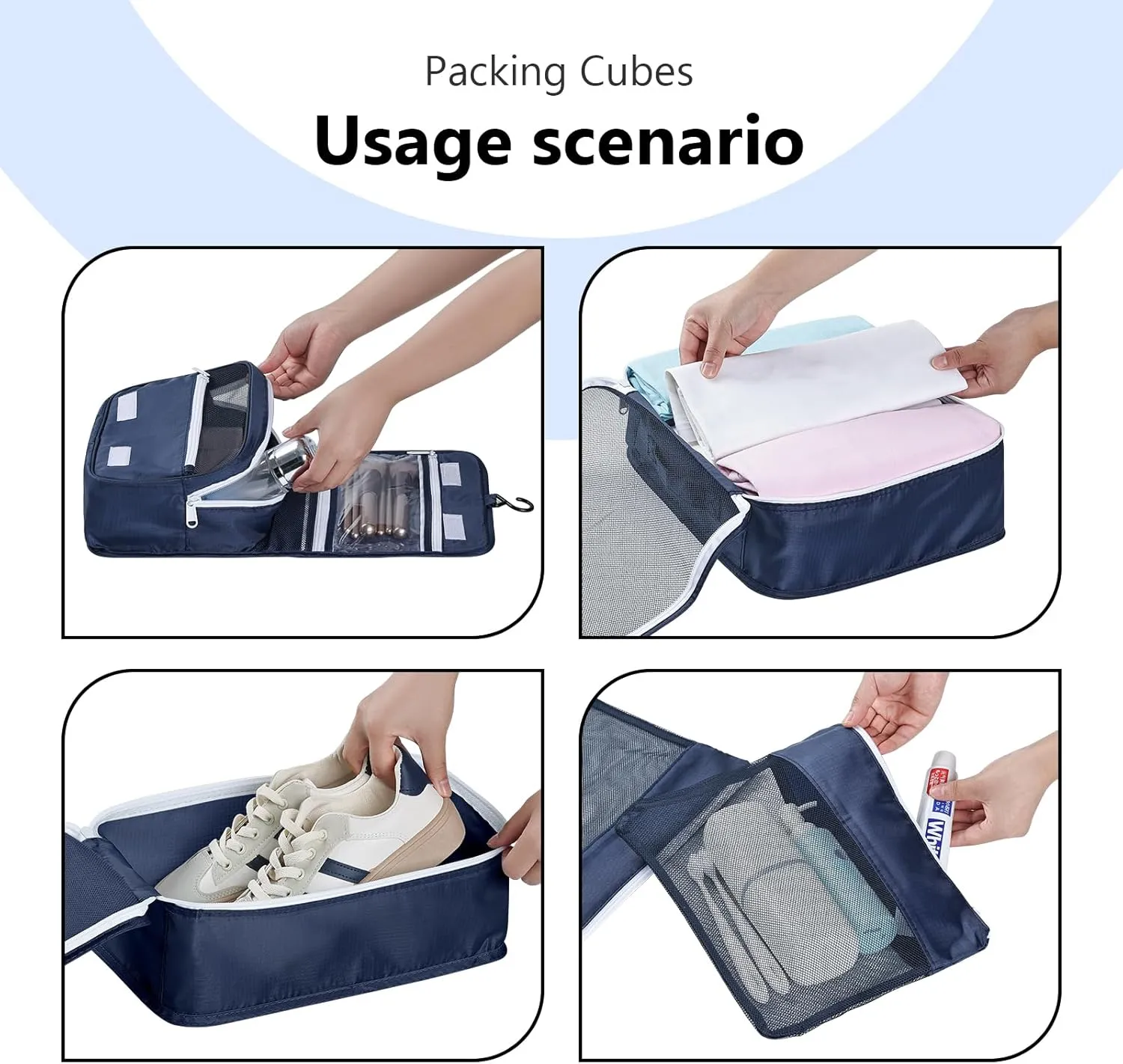 Packing Cubes for Travel - 9 Set Large Travel Cubes Luggage Organizer Bags Set With Laundry Bags/Shoe Bag/Toiletry Bag (Navy Blue)