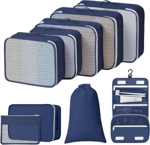 Packing Cubes for Travel - 9 Set Large Travel Cubes Luggage Organizer Bags Set With Laundry Bags/Shoe Bag/Toiletry Bag (Navy Blue)