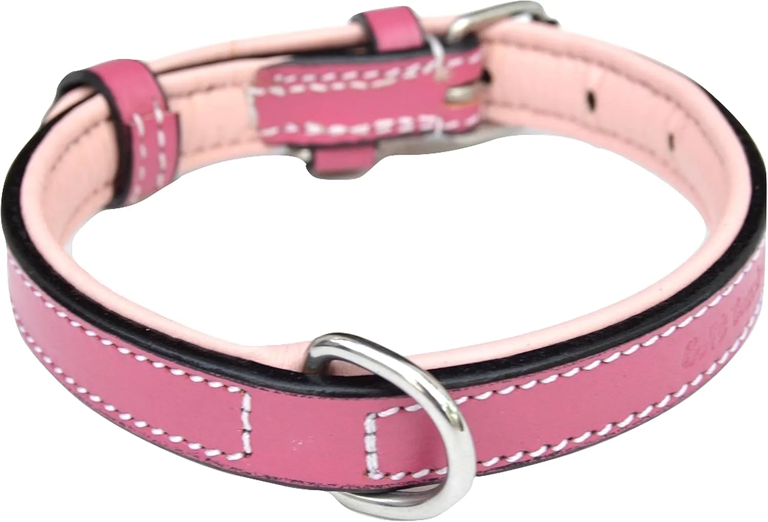 Padded Leather Dog Collar, Size Small, Raspberry Pink with Light Pink Padding, Great for Female Puppies and Dogs, 16" Inches Long x 5/8" Inch Wide, Neck Size Fits 11" to 13.5