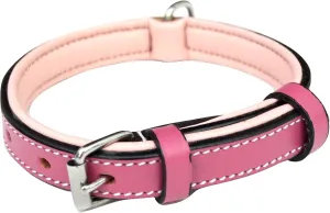 Padded Leather Dog Collar, Size Small, Raspberry Pink with Light Pink Padding, Great for Female Puppies and Dogs, 16" Inches Long x 5/8" Inch Wide, Neck Size Fits 11" to 13.5