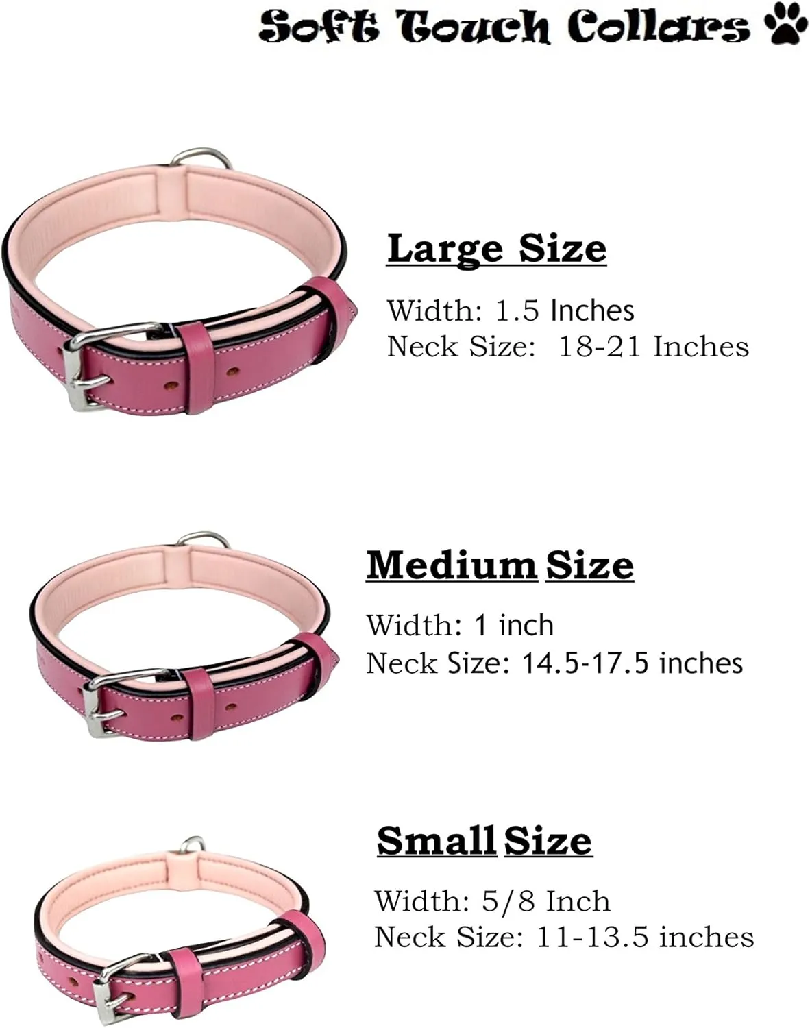 Padded Leather Dog Collar, Size Small, Raspberry Pink with Light Pink Padding, Great for Female Puppies and Dogs, 16" Inches Long x 5/8" Inch Wide, Neck Size Fits 11" to 13.5
