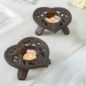 Pair of Iron Heart Tealight Candle Holders