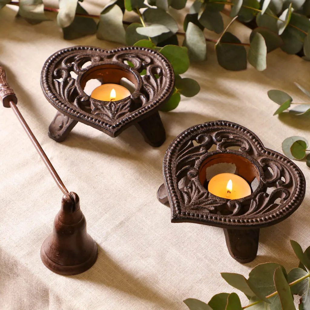 Pair of Iron Heart Tealight Candle Holders