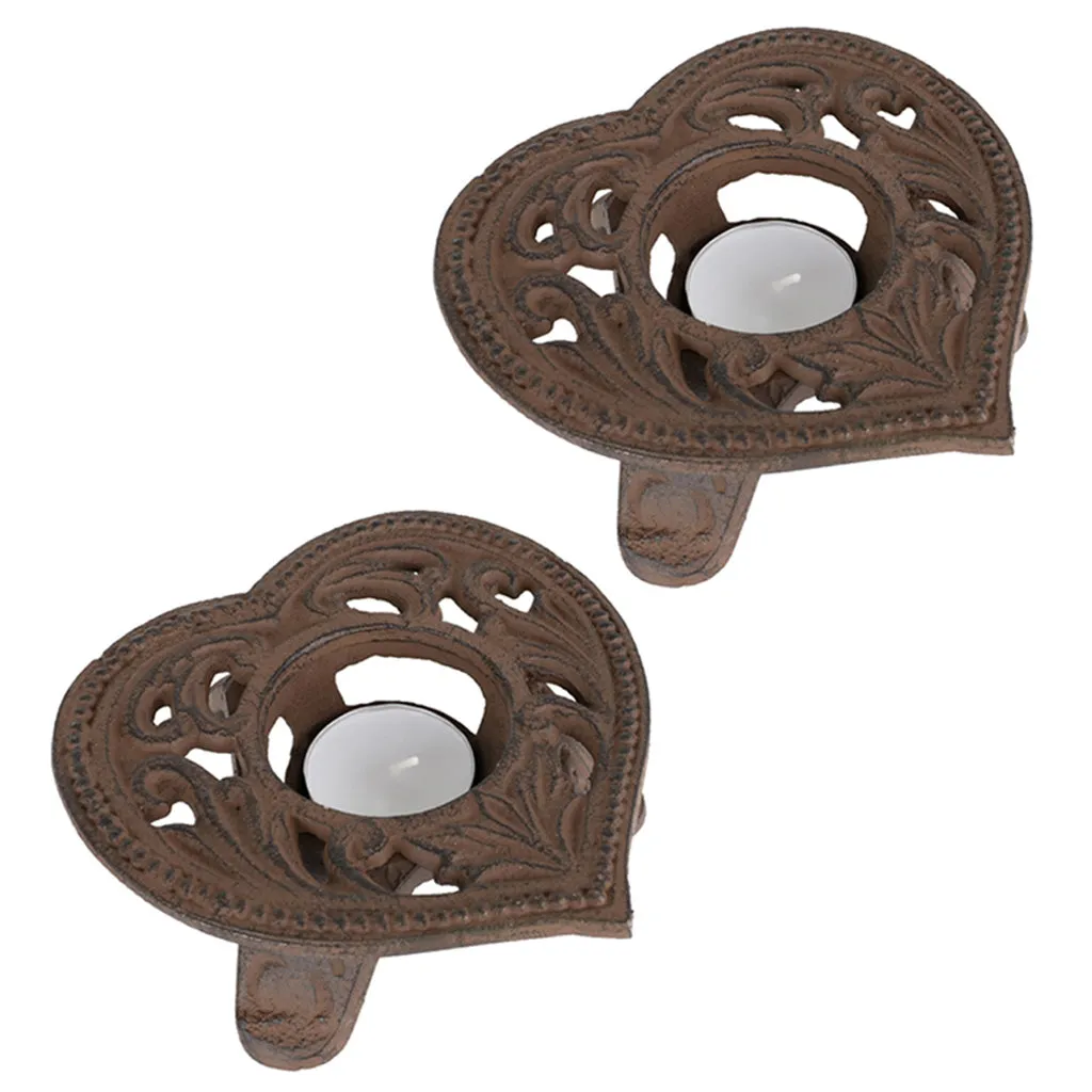 Pair of Iron Heart Tealight Candle Holders