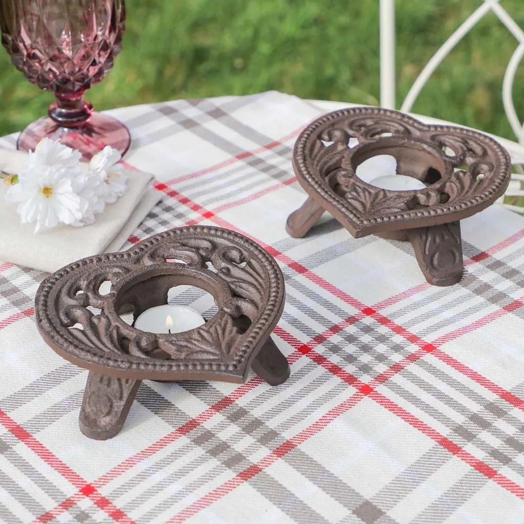 Pair of Iron Heart Tealight Candle Holders