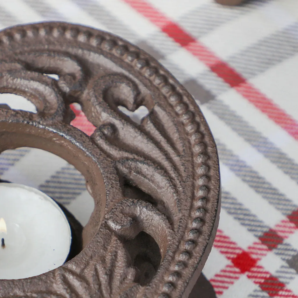 Pair of Iron Heart Tealight Candle Holders