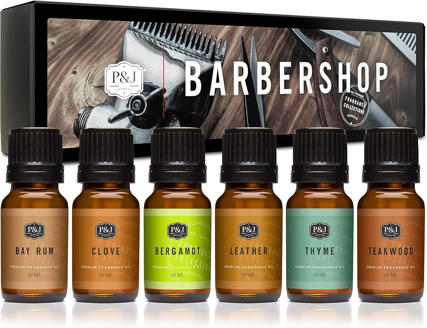 P&J Trading Fragrance Oil Barbershop Set | Leather, Teakwood, Clove, Bay Rum, Bergamot, Thyme Candle Scents for Candle Making, Freshie Scents, Soap Making Supplies, Diffuser Oil Scents