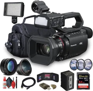Panasonic AG-CX20 Professional Compact 4K Camcorder Ideal for Broadcast, Streaming, and Event Videography   64GB Card   Filter Kit   Wide Angle Lens   Bag   LED Light   Card Reader   More