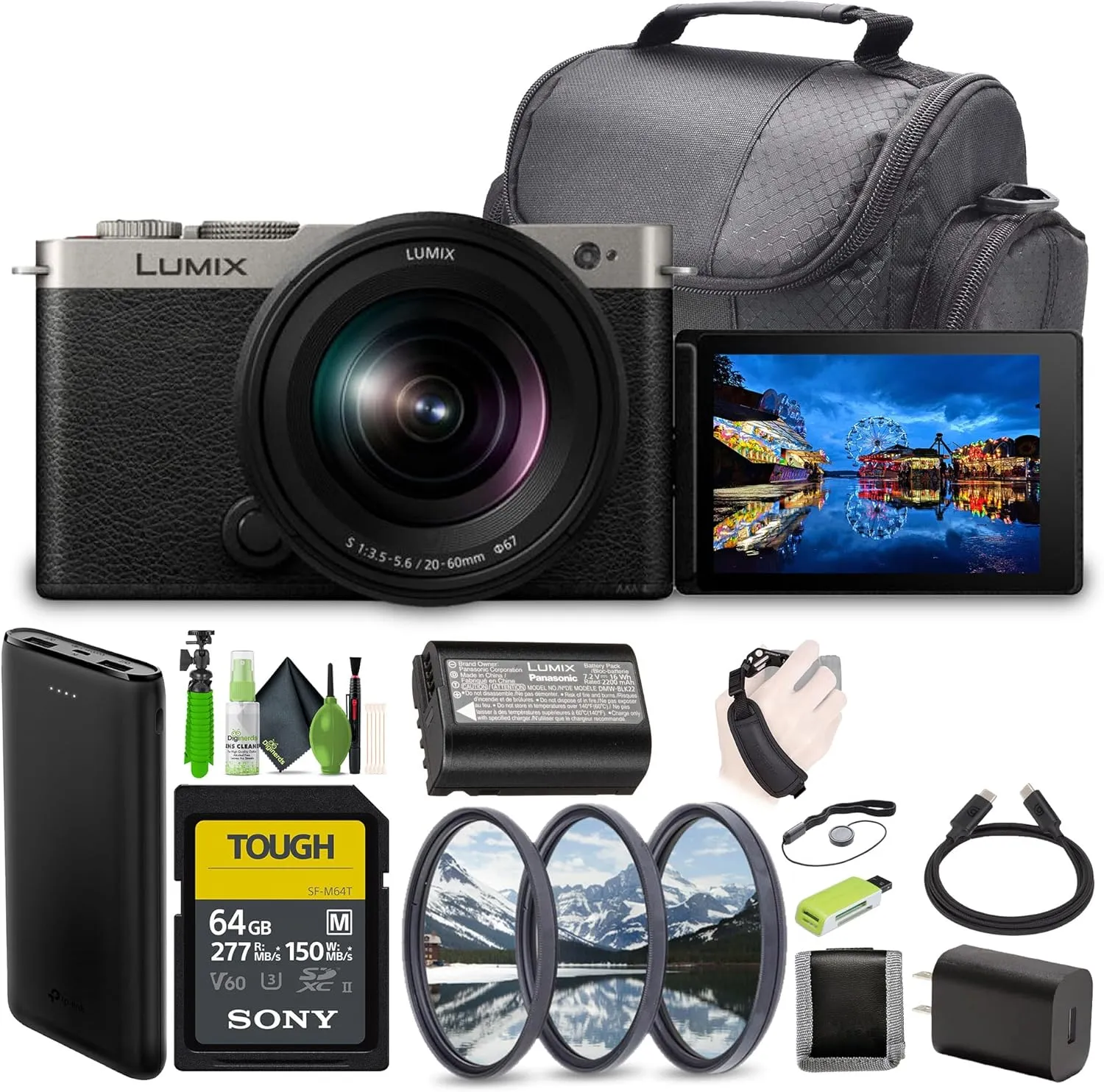Panasonic LUMIX S9 Mirrorless Full Frame Compact Camera with 20-60mm F3.5-5.6 L Mount Lens for Content Creators - Silver -Bundle with 64GB UHS-II SDXC Memory Card and More Accessories