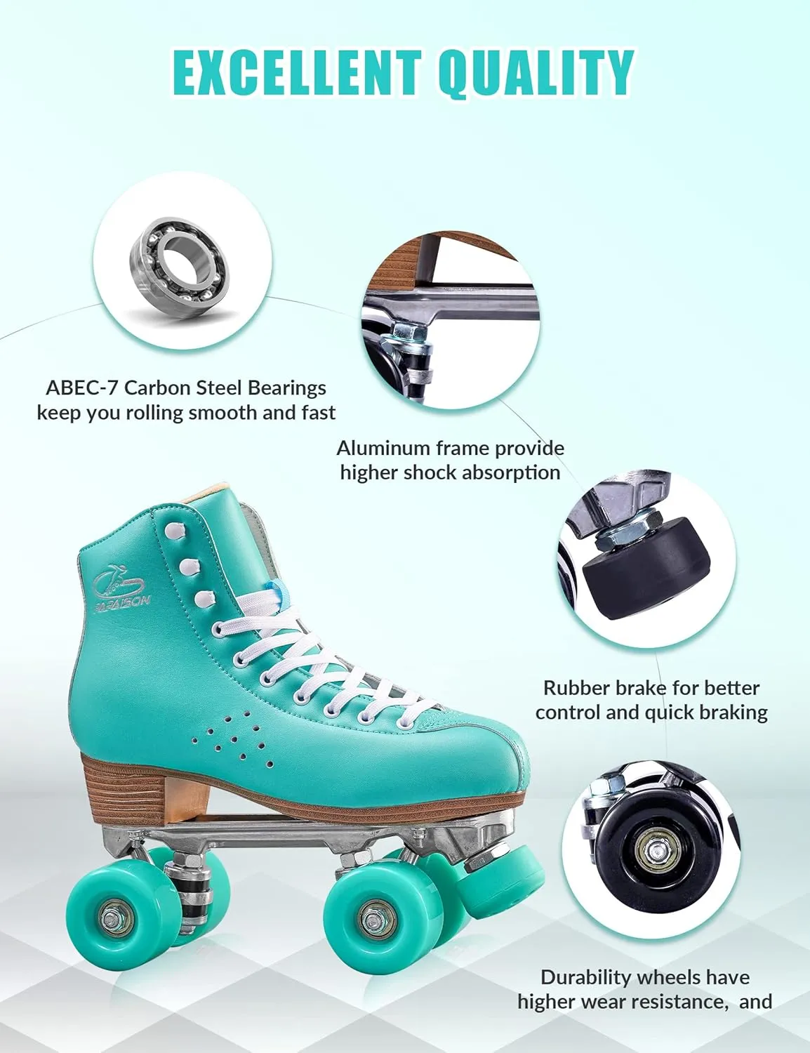 PAPAISON Roller Skates for Women and Men, Deluxe 2 Layer Microfiber Leather Double Row-Classic Roller Skates for Girls, Professional Outdoor Indoor Quad-Skates for Kids & Adults…