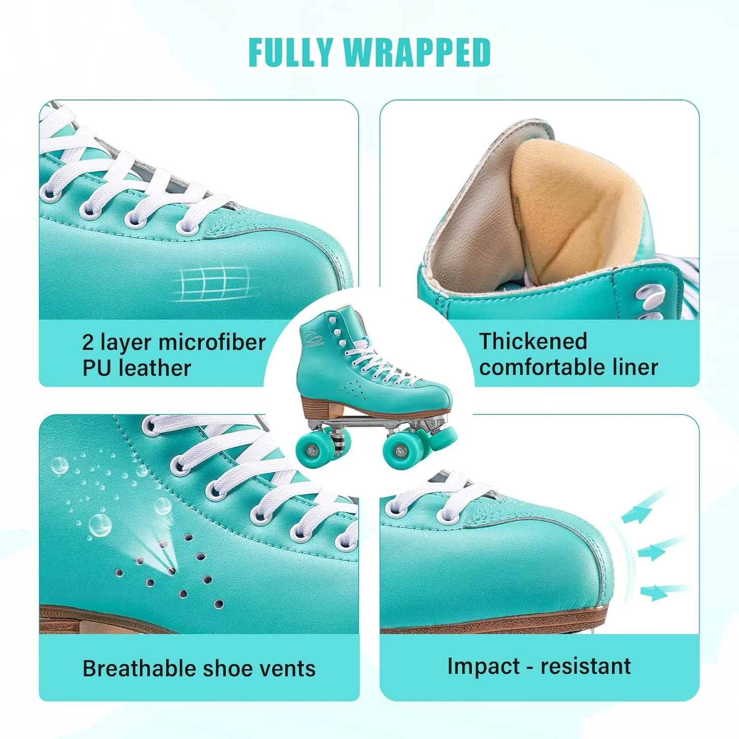 PAPAISON Roller Skates for Women and Men, Deluxe 2 Layer Microfiber Leather Double Row-Classic Roller Skates for Girls, Professional Outdoor Indoor Quad-Skates for Kids & Adults…