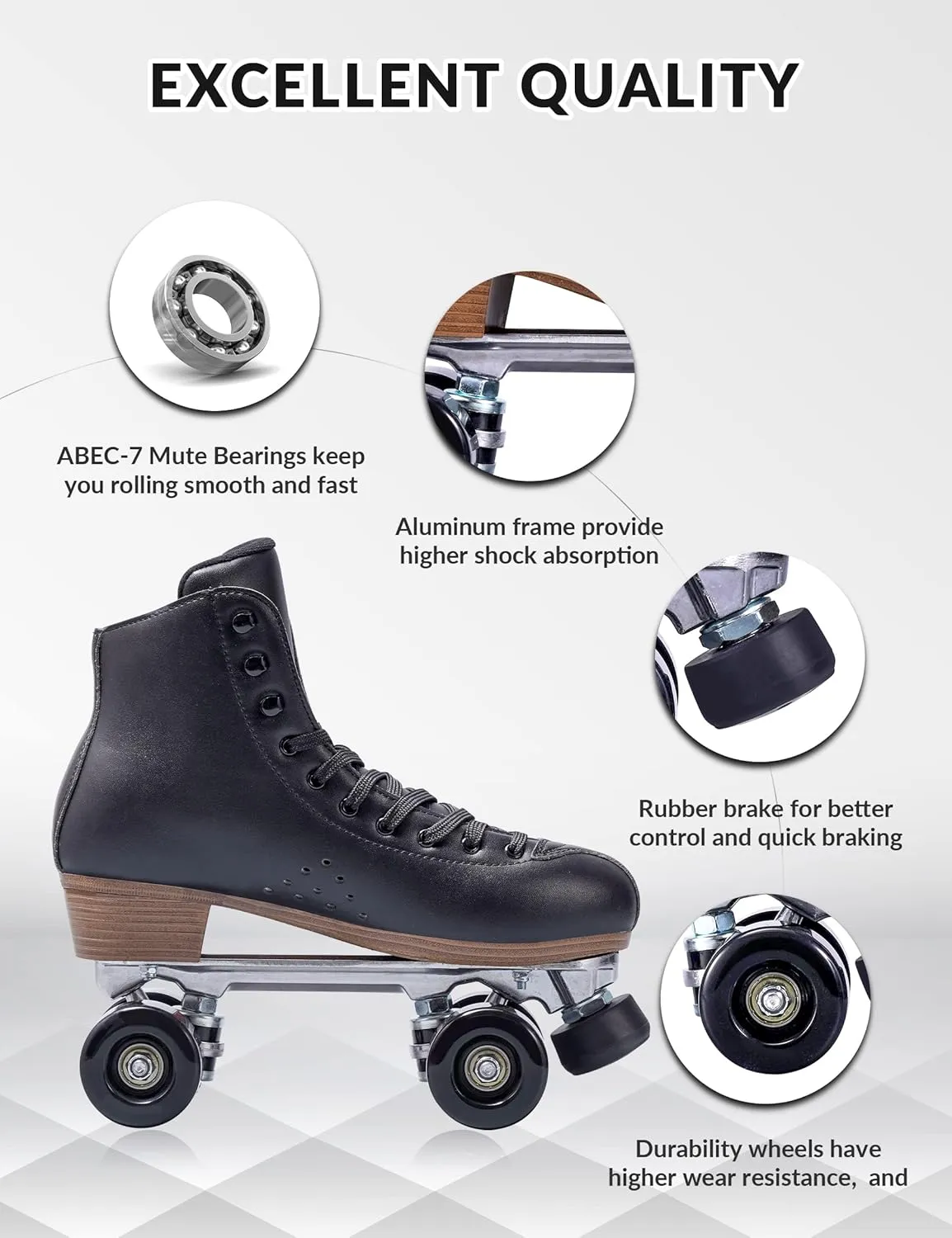 PAPAISON Roller Skates for Women and Men, Deluxe 2 Layer Microfiber Leather Double Row-Classic Roller Skates for Girls, Professional Outdoor Indoor Quad-Skates for Kids & Adults…
