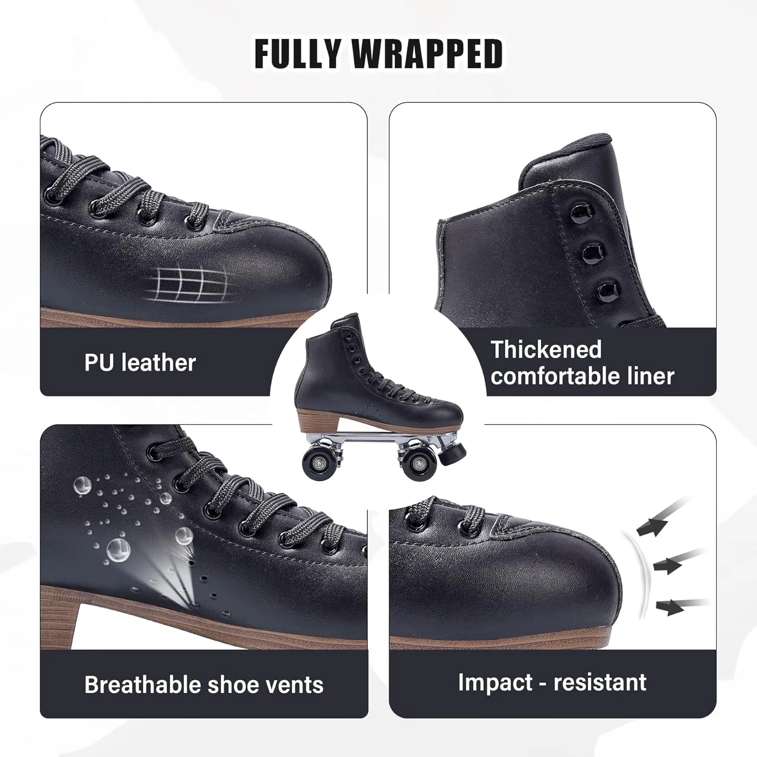 PAPAISON Roller Skates for Women and Men, Deluxe 2 Layer Microfiber Leather Double Row-Classic Roller Skates for Girls, Professional Outdoor Indoor Quad-Skates for Kids & Adults…