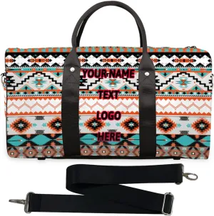 Pardick Custom Travel Duffel Bag with Name Logo Image, Ethni Aztec Geometric Personalized Sports Tote Gym Bag Weekender Bag Carry on Luggage Handle Bag Overnight Shoulder Bag for Women