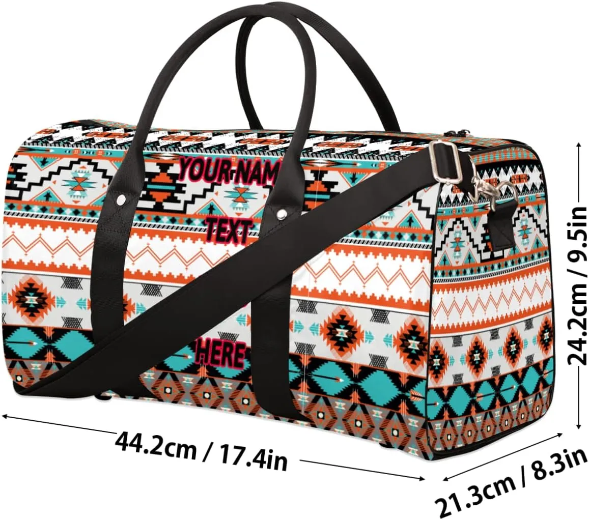 Pardick Custom Travel Duffel Bag with Name Logo Image, Ethni Aztec Geometric Personalized Sports Tote Gym Bag Weekender Bag Carry on Luggage Handle Bag Overnight Shoulder Bag for Women