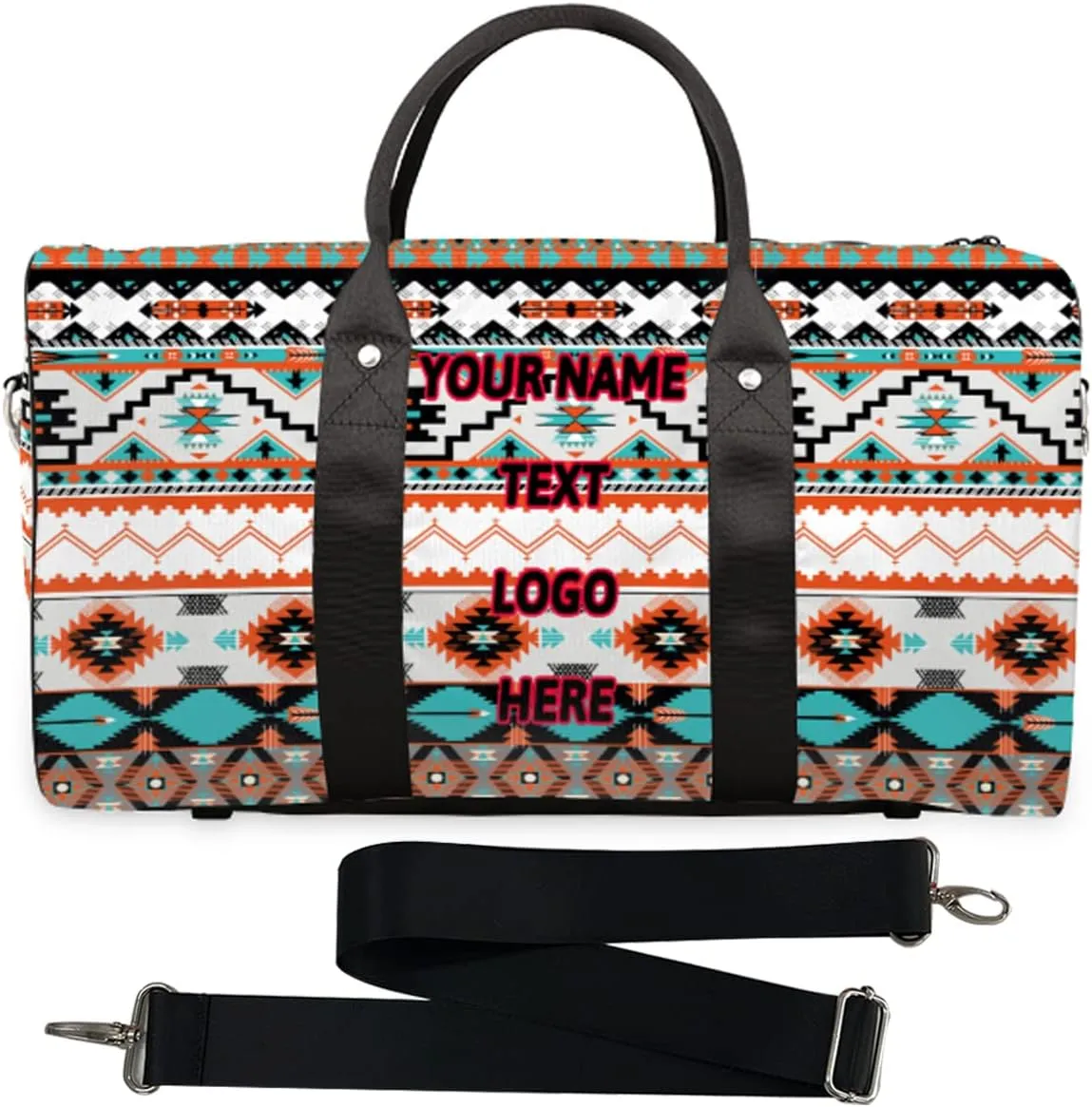 Pardick Custom Travel Duffel Bag with Name Logo Image, Ethni Aztec Geometric Personalized Sports Tote Gym Bag Weekender Bag Carry on Luggage Handle Bag Overnight Shoulder Bag for Women