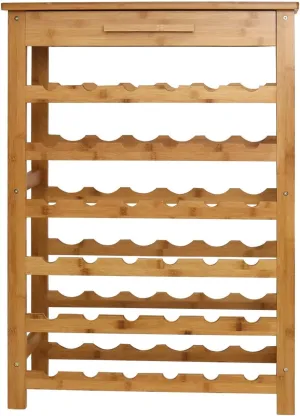 Peach Tree Bamboo Wine Standing Rack Storage with Drawer (36-Bottle)