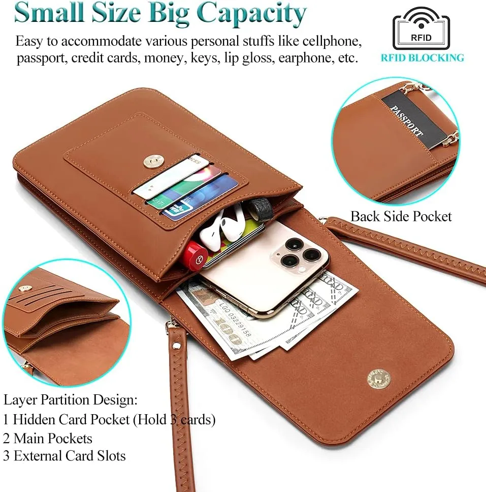 Peacocktion Small Crossbody Bags for Women, RFID Leather Wallet Women, Travel Cell Phone Purses with Card Slots