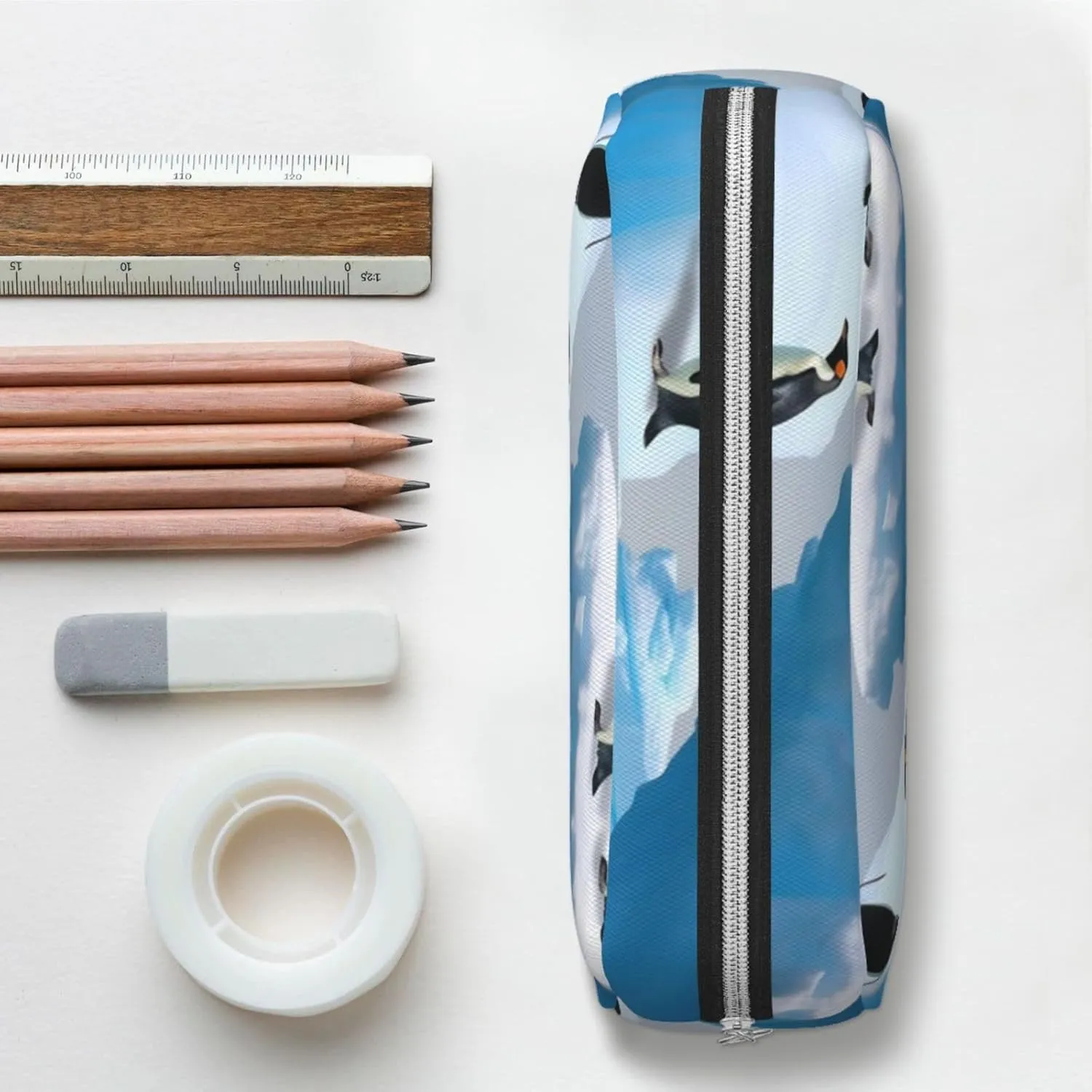 Penguins On The Iceberg Makeup Bag Travel Toiletry Bag Big Pencil Bag for Women Men Leather Zipper Coin Pouch Purse