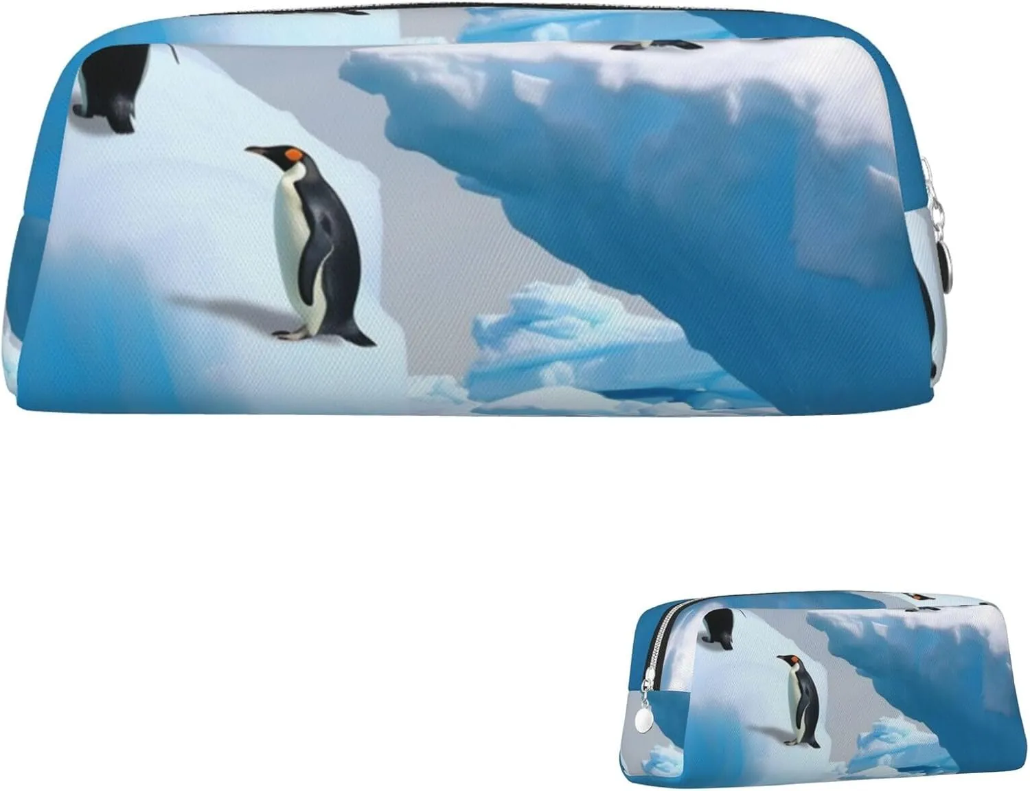 Penguins On The Iceberg Makeup Bag Travel Toiletry Bag Big Pencil Bag for Women Men Leather Zipper Coin Pouch Purse