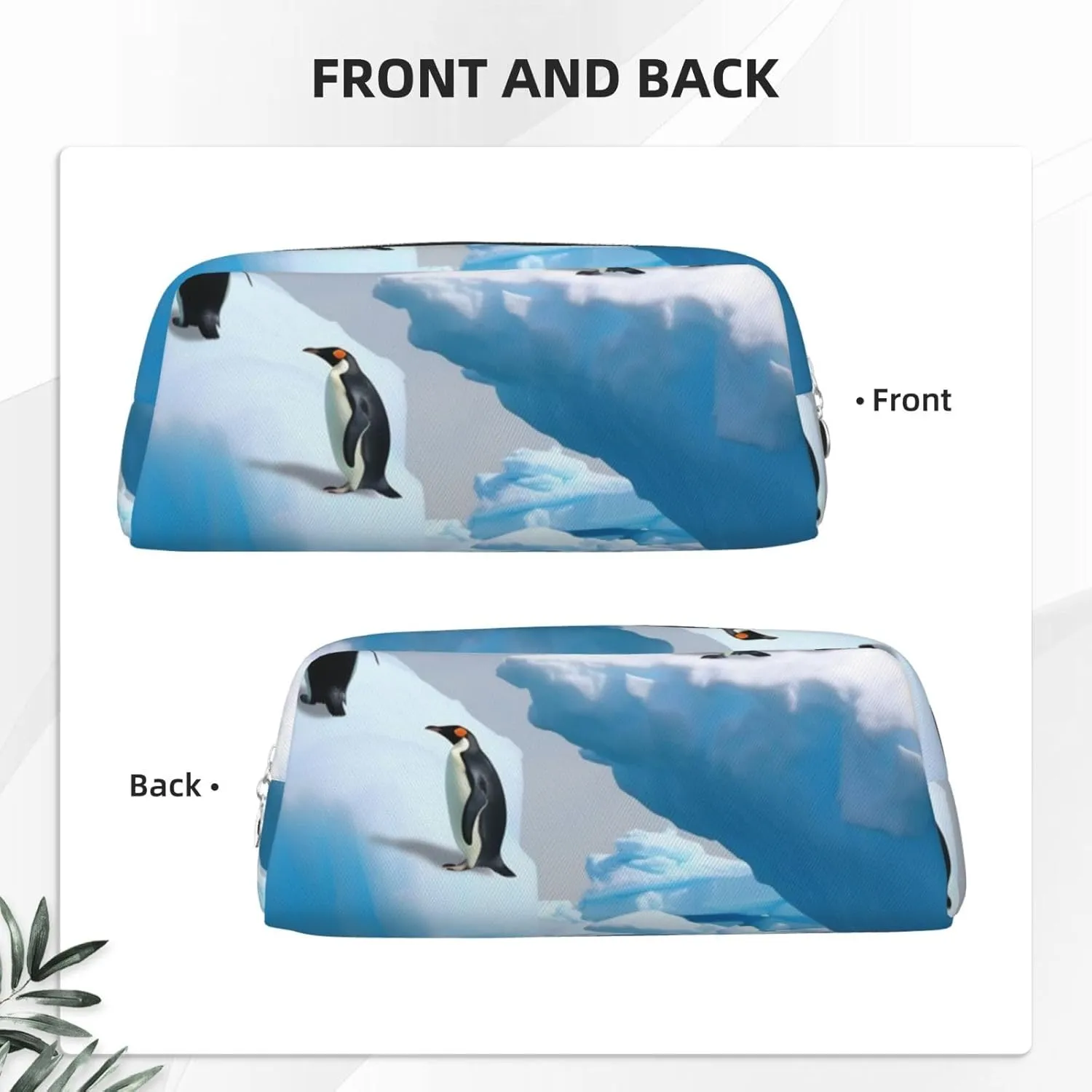 Penguins On The Iceberg Makeup Bag Travel Toiletry Bag Big Pencil Bag for Women Men Leather Zipper Coin Pouch Purse