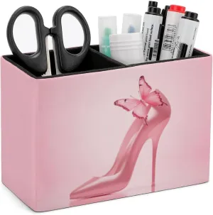Pens Holder, Pencils Holder for Desk Organizer, Butterfly Pink High Heels PU Leather Pencil Cups Desktop Stationery Storage Makeup Brush Holder Pens Organizer for Office Home