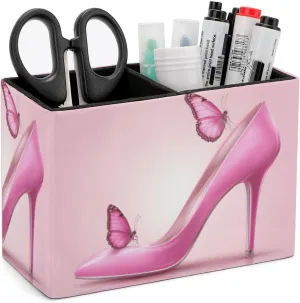 Pens Holder, Pencils Holder for Desk Organizer, High Heels Butterfly PU Leather Pencil Cups Desktop Stationery Storage Makeup Brush Holder Pens Organizer for Office Home