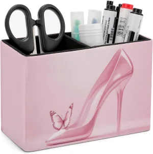 Pens Holder, Pencils Holder for Desk Organizer, Pink High Heels Butterfly PU Leather Pencil Cups Desktop Stationery Storage Makeup Brush Holder Pens Organizer for Office Home