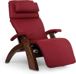 Perfect Chair Human Touch PC-600 Omni Motion Silhouette Series 2 Power Recline Walnut Wood Base Zero-Gravity Recliner - Red Top Grain Leather