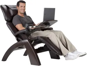 Perfect Chair Human Touch PC-610 Omni-Motion Power Dark Walnut Zero-Gravity Recliner   Laptop Personal Computer Desk Table - Sycamore Premium Leather