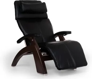 Perfect Chair Human Touch PC-610 Omni-Motion Series 2 Power Recline Dark Walnut Wood Base Zero-Gravity Recliner - Black Premium Leather