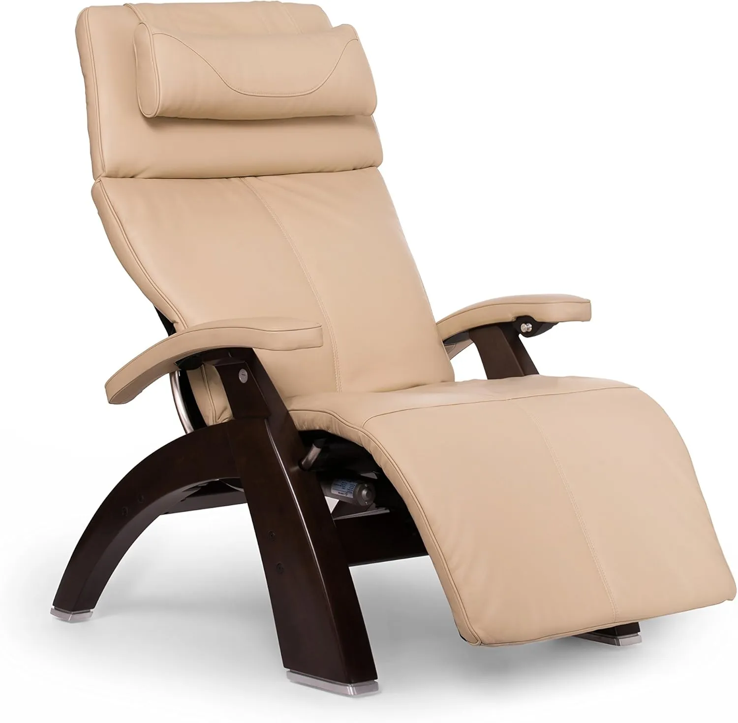 Perfect Chair Human Touch PC-610 Omni-Motion Series 2 Power Recline Dark Walnut Wood Base Zero-Gravity Recliner - Ivory Premium Leather