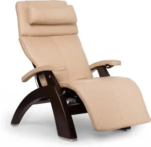 Perfect Chair Human Touch PC-610 Omni-Motion Series 2 Power Recline Dark Walnut Wood Base Zero-Gravity Recliner - Ivory Premium Leather