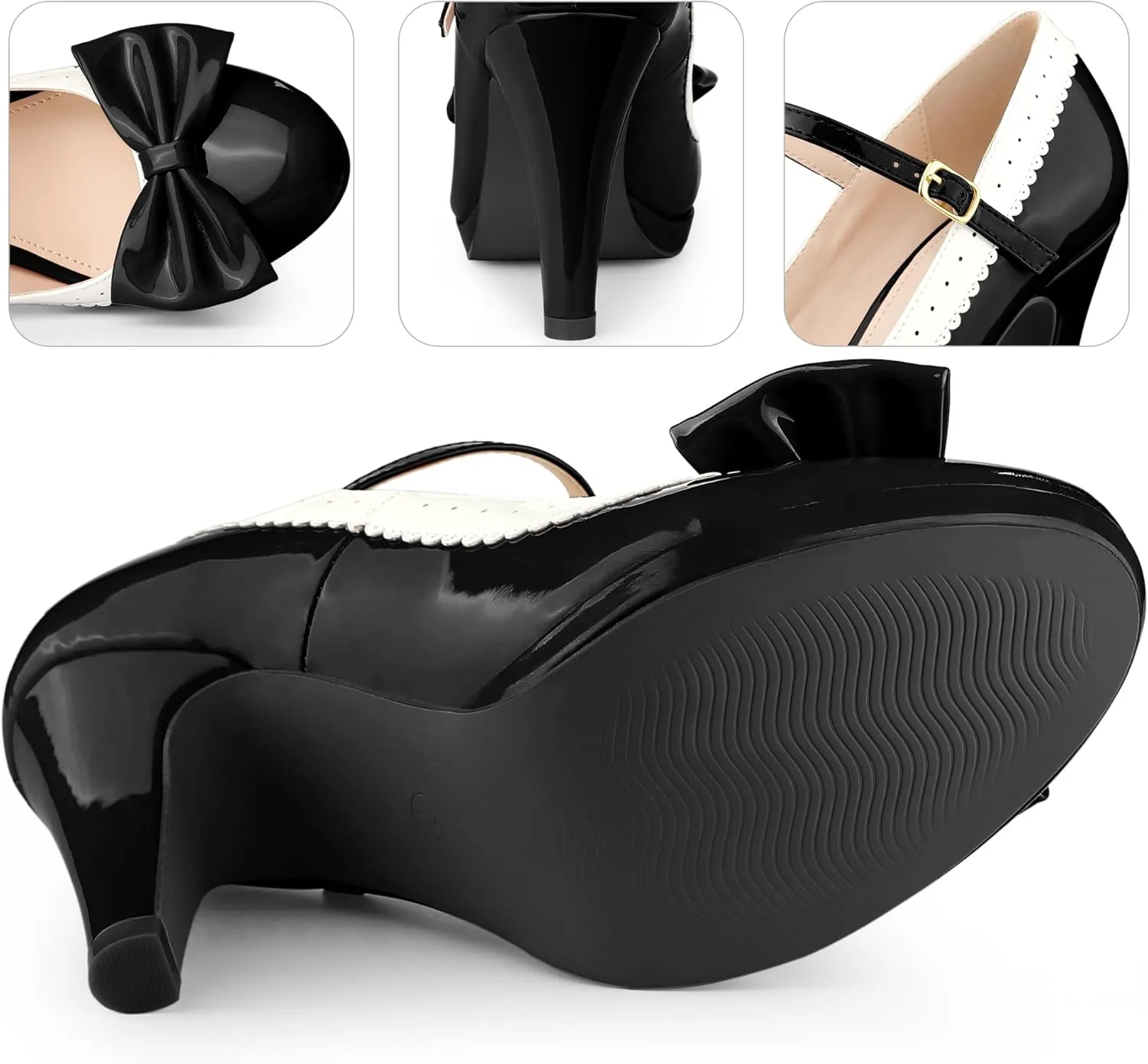 Perphy Bow Platform Stiletto Heels Mary Janes Shoes for Women Retro 1950s Shoes